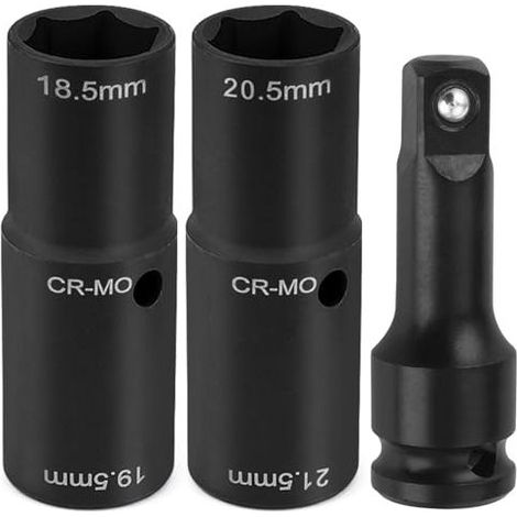 Douille pour écrou de roue 19,5 18,5 20,5 21,5 mm clé à écrou de roue à double tête pour écrou Ford, jeu de douilles à chocs pour jantes en acier au chrome-molybdène 1/2" compatible avec Ford Land Rov (1/5)