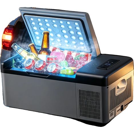Frigorifero portatile, capacità 15 litri, dimensioni 23,5" x 12,6" x 10,2", intervallo di raffreddamento da -20℃ a 10℃, potenza 45W, controllo della temperatura regolabile. (1/5)