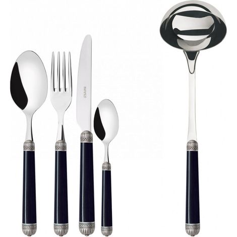 DORICO Ghiera Argento Anticato, Posate Set 49 Pz, Scatola Gallery, Casa Bugatti - Colore: Nero (1/2)