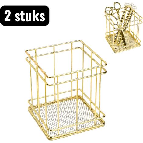 porte stylos organisateur de maquillage boîte de rangement pot de rangement en métal convient pour le bureau et la salle de bain carré doré lot de 2 porte stylos (1/5)