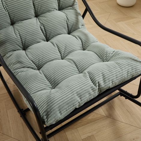 Fauteuil à bascule d'extérieur, coussin moelleux épais, noir avec assise vert clair, idéal salon, chambre, coin lecture. (1/5)