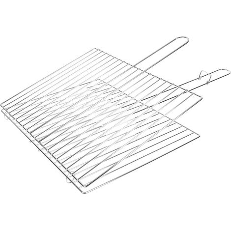 1 Grille de barbecue, double poignée, acier chromé, 40x30cm, pour cuisson extérieur