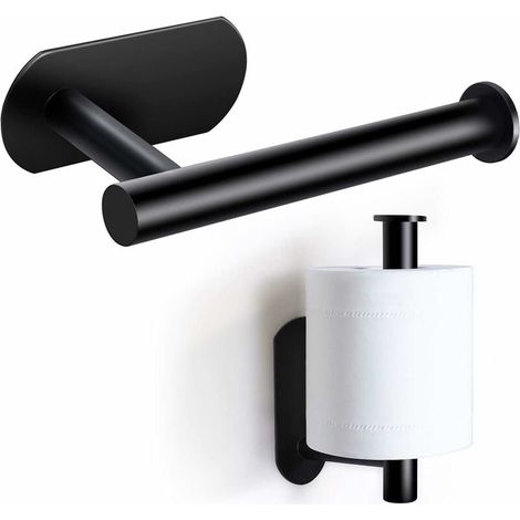On and Off Porte Papier Toilette, Support Premium sans Perçage, Porte Rouleau Papier Toilette Mural en Acier Inoxydable pour Cuisine et Salle de Bain, Noir (1/5)