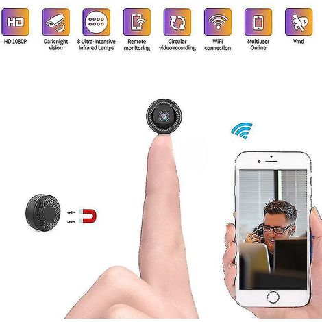 Mini caméra Wi-Fi 1080p HD Gizli Kamera CCTV IP Cam avec télécommande, vision nocturne, détecteur de mouvement, boîtier magnétique et carte TF 16 Go. (1/3)