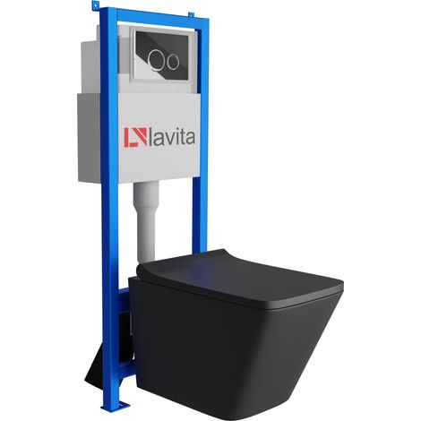 Bâti-support Lavita LAV 101 à 40 cm + WC Lago Black sans bord + plaque de commande LAV 200.4.2 chrome Kit complet WC (1/5)
