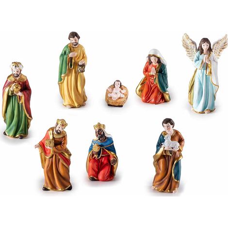 Statuine per il Presepe in Resina Dorata - Set da 8 Personaggi Natività (1/2)