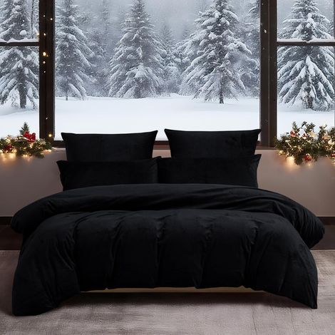 Winter Bettwäsche 200x220 cm Schwarz, warm & kuschelig, 3-teilig