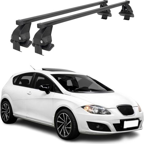 OMAC Dachträger Querträger Stahl für Seat Leon II 2005-2012 – Abschließbar – City-Crash-getestet – DIN 75302:2019 – ISO/PAS 11154:2006 – Max. 50 kg Schwarz (1/5)