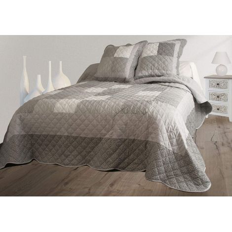 Couvre-lit boutis + 2 taies 2 Personnes - 230x250 Patchwork Gris (1/2)