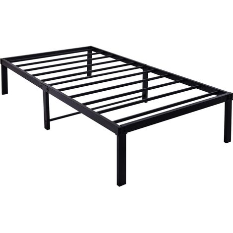 Cadre de lit 90 x 200 cm en métal noir silencieux avec rangement sous le lit, montage facile, sans sommier, idéal chambre d'amis et petits espaces CHICFURN (1/5)