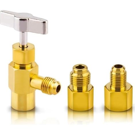 Robinet à Réfrigérant Valve de Réfrigérant en Laiton pour Gaz Clim R134a Adaptateur R1234yf vers r134a pour Voiture ac Raccord Clim Auto R134a 1/4 Femelle et à 1/2 Mâle (1/5)