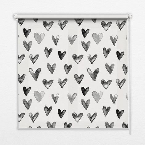 Tenda a Rullo Interna per Finestra - Tenda Filtrante Luce - Tenda Privacy - Tenda Decorativa Rettangolare - Rullo per Interni - (140 cm x 140 cm) - Cuori Neri