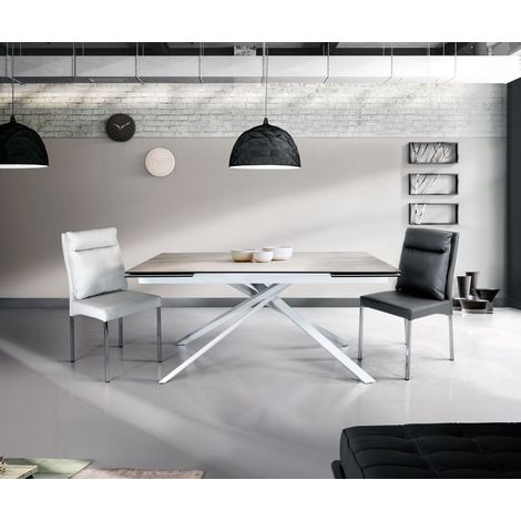 Tavolo Rettangolare Gambe Incrociate e Piano in Vetro Ceramica