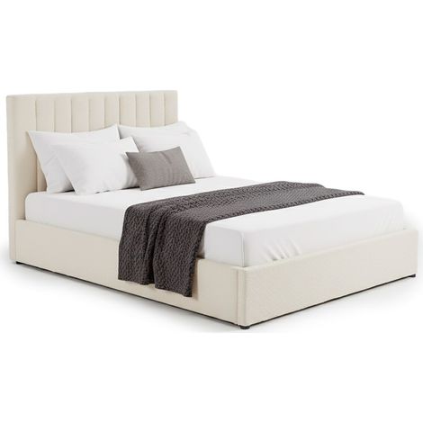 Lit Coffre Songe + Sommier Tissu bouclette Beige 160cm (1/5)
