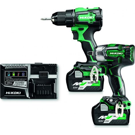 Pack de 2 outils (DS18DE + WR18DBDL2) 18V + 2 batteries 5Ah + chargeur + coffret HITCASE - HIKOKI - KC18DEWDZ