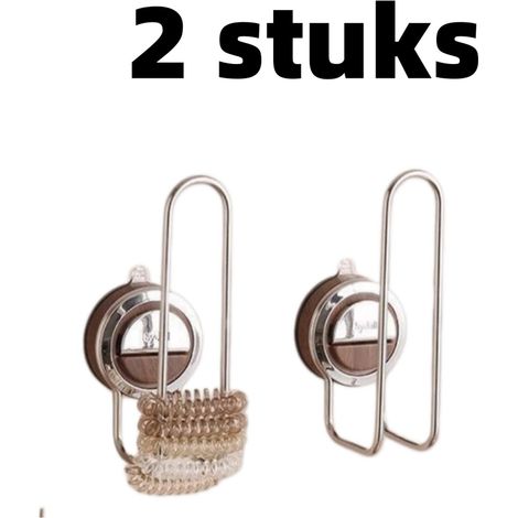 2-delige set - Opberghaken - Haken - Zuignappen - Haaraccessoirehouder - Sieradenhaken voor de badkamer - 17 cm  6,3 cm - Houtkleur (1/5)