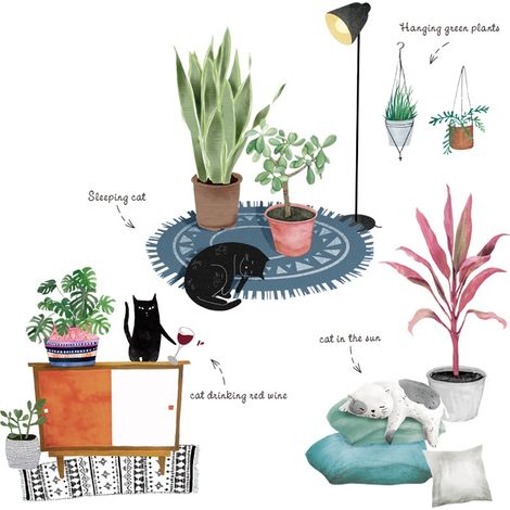 Stickers muraux plantes vertes (Dimensions : 77 cm x 76 cm) (1/5)