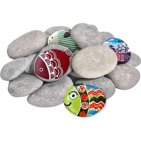Galets à Peindre - Lot de 20 - Pierre Naturelle Lisse - Pour DIY et Mandala - Décoration Jardin et Maison - 4 à 11 cm (1/5)