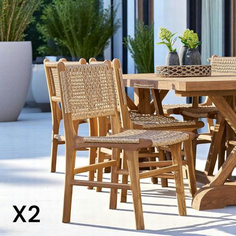 Chaise de jardin en teck et résine tressée (lot de 2) MENDOZA (1/5)