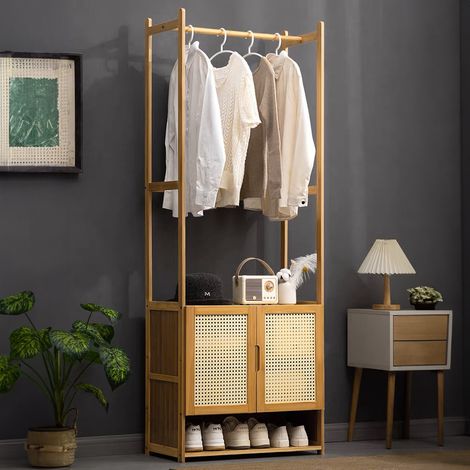 Simple Coat Rack in Primary Color, Freestanding Wooden Hanger, 62cm W x 31cm D x 170cm H (1/5)