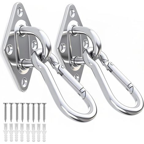 2 Edelstahl-Ösenhaken M10 + 2 Karabiner M9, robuste Hängemattenhaken, Tragkraft 300 kg für Schaukeln, Pflanzenampeln, Außenbeleuchtung (1/3)