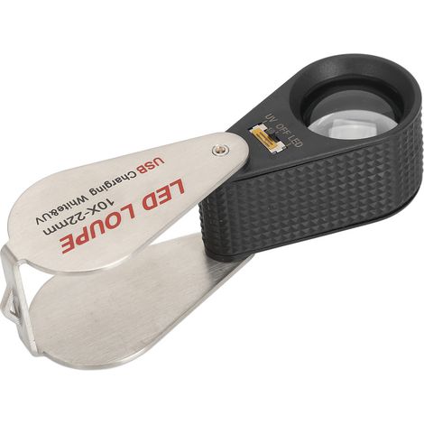 Loupe de bijoutier 10X rechargeable et pliable, loupe de poche avec 6 LED et 7 lampes UV (1/5)