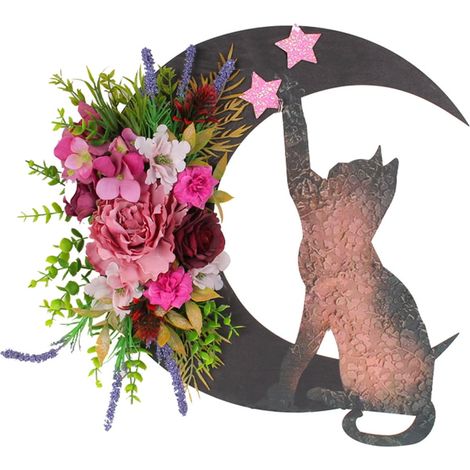 Guirlande Lune - Couronne Halloween Chat Noir - Décoration Porte Extérieure Intérieure - Style Gothique - 1 Pièce (1/5)