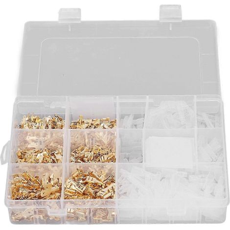 Kit de 900 connecteurs électriques à cosse plate mâle-femelle 2,8mm 4,8mm 6,3mm, embouts à sertir isolés avec manchons de protection, assortiment complet pour câblage. (1/5)