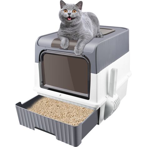 Yongqing – Bac à litière fermé pour chat 35 x 49 x 37 cm – Anti-odeur – Matériau plastique PP – Nettoyage facile – Grande capacité 5 kg