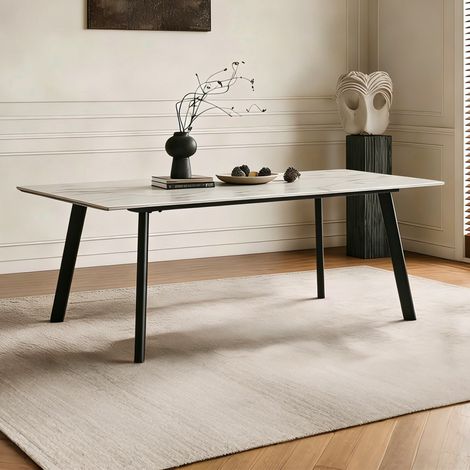 Tavolo Rettangolare Imperial 180x90 in Ceramica Effetto Marmo bianco Lucido e oro con Gambe in Metallo Nero (1/5)