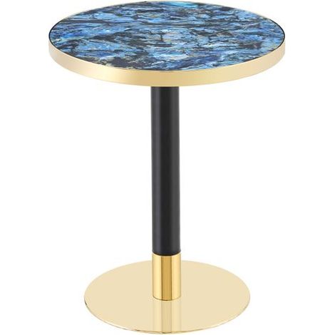 Table format rond plateau effet marbre bord doré piètement métal noir et doré usage polyvalent (1/5)