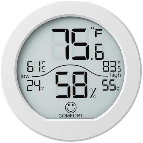 Termometro igrometro digitale, calibrazione di precisione, sensore di temperatura LCD, con registrazione di valori massimi e minimi, bianco (1/5)