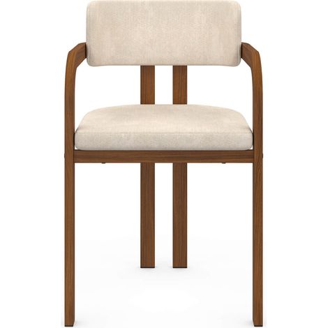 Set di 4 sedie da pranzo e poltroncine da tavolo ESMA in metallo effetto noce e tessuto di ciniglia beige con braccioli (1/5)