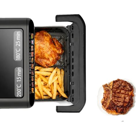 Friteuse à air, capacité de 10L, puissance de 2400W, plage de température de 80-200 °C, design à double panier, affichage LED (1/5)