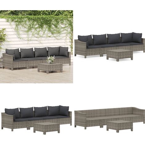 Set Divani da Giardino 5 pz con Cuscini in Polyrattan Grigio - Divano angolare - Divano centrale