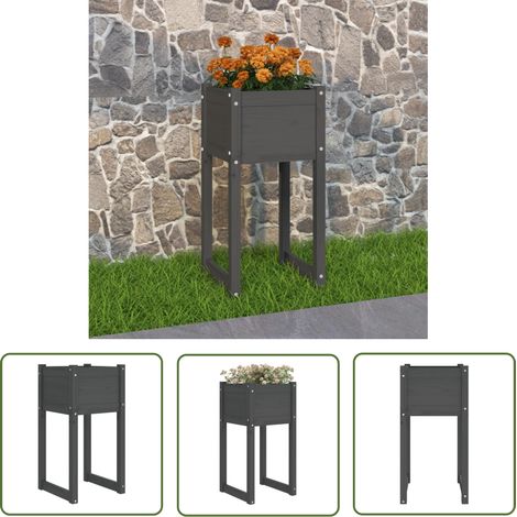 The Living Store Jardinière Gris 40x40x81 cm Bois massif de pin - Jardinier - Pot De Fleurs - Plante - Extérieur - Balcon (1/5)
