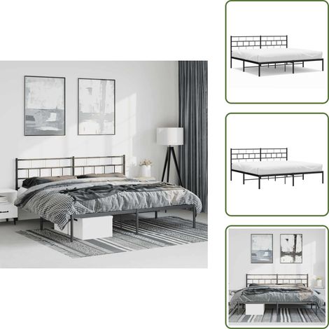 The Living Store Cadre de lit métal sans matelas avec tête de lit noir 193x203cm - Cadre De Lit - Lit Double - Lit Metal - Lit Avec Têtedé Lit - Literie (1/5)