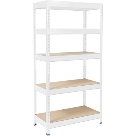 Mammut – Étagère pour charge lourde 5 étagères – Aggloméré blanc 220 x 90 x 60 cm – Charge max 875 kg – Système d'assemblage rapide