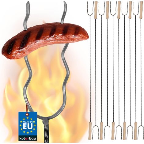 Fourchette de feu de camp KOTARBAU® à double dent, fourchette ondulée pour saucisses, 100 cm, lot de 10 (1/5)