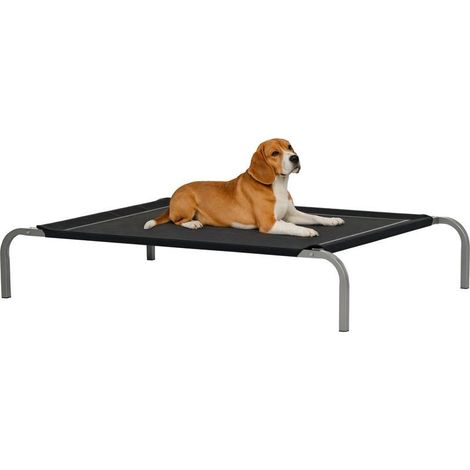 Lit pour chien chat XL grand confort sur pieds lit de camp 110 x 75 x 20 cm textilène micro-perforé noir (1/5)