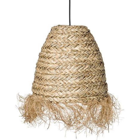 Lámpara colgante pantalla de algas marinas flecos estilo boho tejida a mano iluminación natural Morovis