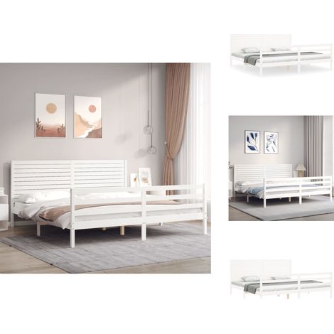 Massivholzbett mit Kopfteil Weiß 200x200 cm - Holzbett - Massives Kiefernholz - Weißes Bett - Boxspringbetten - Lattenrost (1/5)