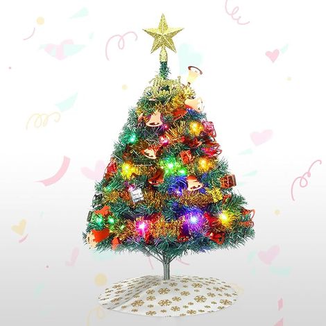 Mini Sapin de Noël, 60 cm Sapin de Noël Artificiel de Table avec décorations et Guirlande Lumineuse LED, Petit Sapin de Noël de Bureau pour Chambre et Bureau (1/5)