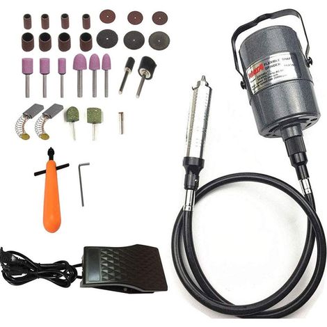 380W Electric Carver Flex Shaft Flexible Grinder Grinder Rotary Tools Multifunctional Metal Work Foot Pedal Control 30pcs for Carving, Drilling