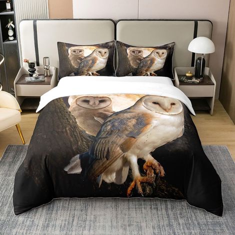 Hibou 100% Coton Housse de Couette 140x200cm Dessin animé Hibou Conception Parure de Lit Enfants garçons Filles Lune Oiseau Décoration Literie Set 3D Animaux imprimé Ensemble de Literie - 140 x 200 cm (1/5)
