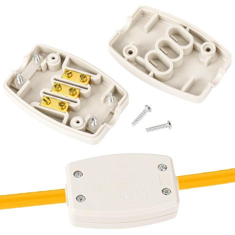 Lot de 2 boîtes de dérivation électriques à 3 pôles - Blanc - Pour montage en saillie - 13 A - 250 V - Petite boîte de jonction pour connexion par câble (1/5)