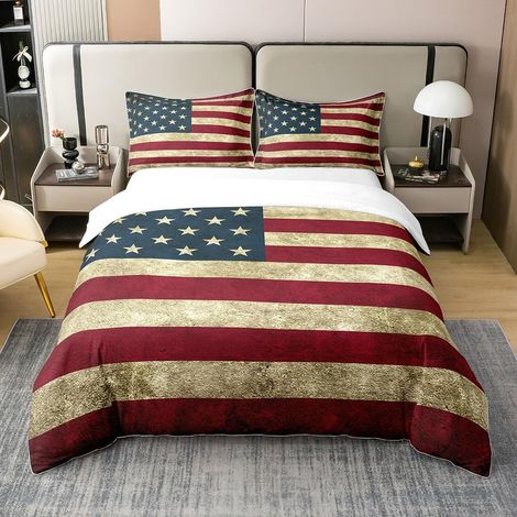 Drapeau Américain Housse De Couette USA Patriotic Housse De Couette 240x260cm 100% Coton pour Hommes Adultes Doux Léger Ensembles avec 2 Taie d'oreiller - 240 x 260 cm + 2 taies d'oreiller 65 x 65 cm (1/5)