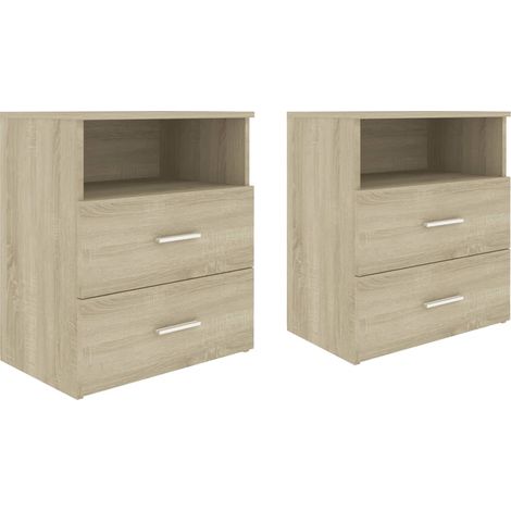 Juego de 2 mesitas de noche con cajones y compartimento abierto 50 x 32 x 60 cm madera contrachapada color roble DEC035292