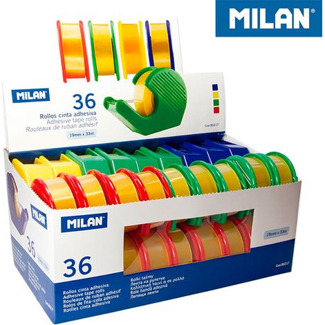 Milan transparente klebebandrolle 19mmx33m mit spenderfarben aussteller -36u-