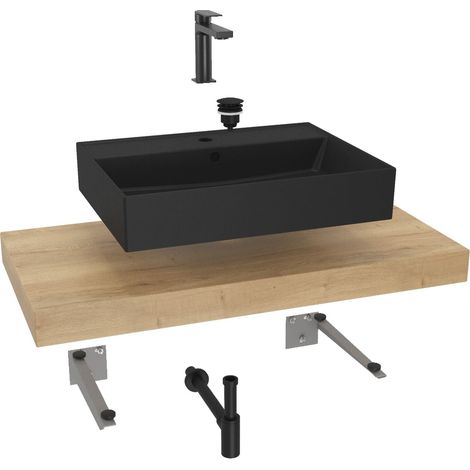 Naturel SAT Badezimmer-Set mit Unterbauplatte Dolce 100x8x50 cm Halifax-Eiche KSETDO15